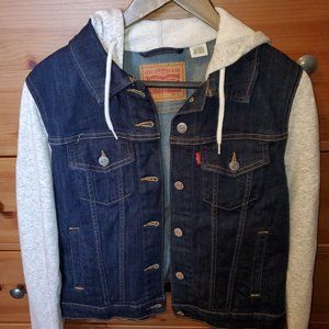 Levi's Women NWOT Hybrid Original Hooded Denim Trucker Jacket Dark Blue - Large